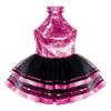 Agoky Kids Girls Sequins Ballet Dance Dress Halter Neck Gymnastic Leotard Skirt Stage Performance Dancewear Outfit Tutu Skirt Rose Sequin Mesh 11-12 view 3