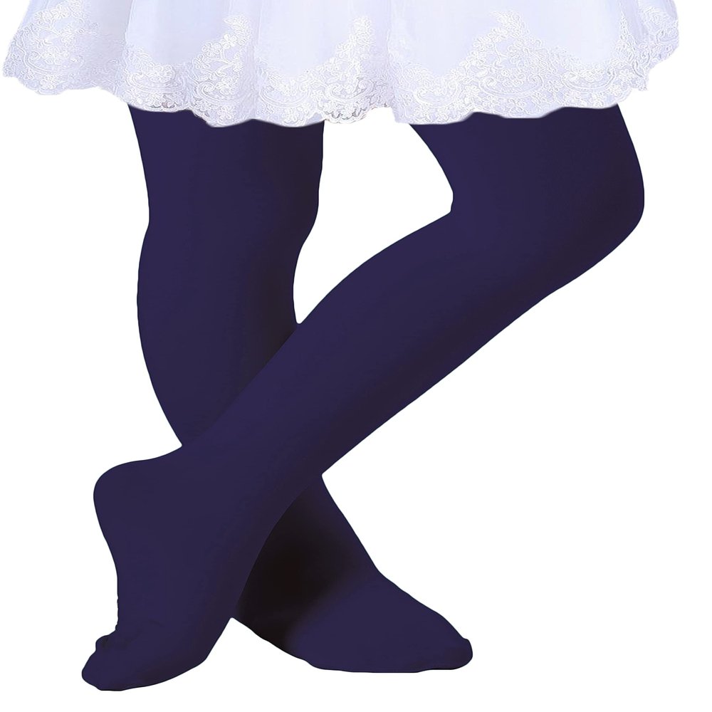 DIPUG Girls Navy Blue Tights Toddler Dance Footed Kids Ballet School Uniform Opaque Stockings 8 9 10 11 12