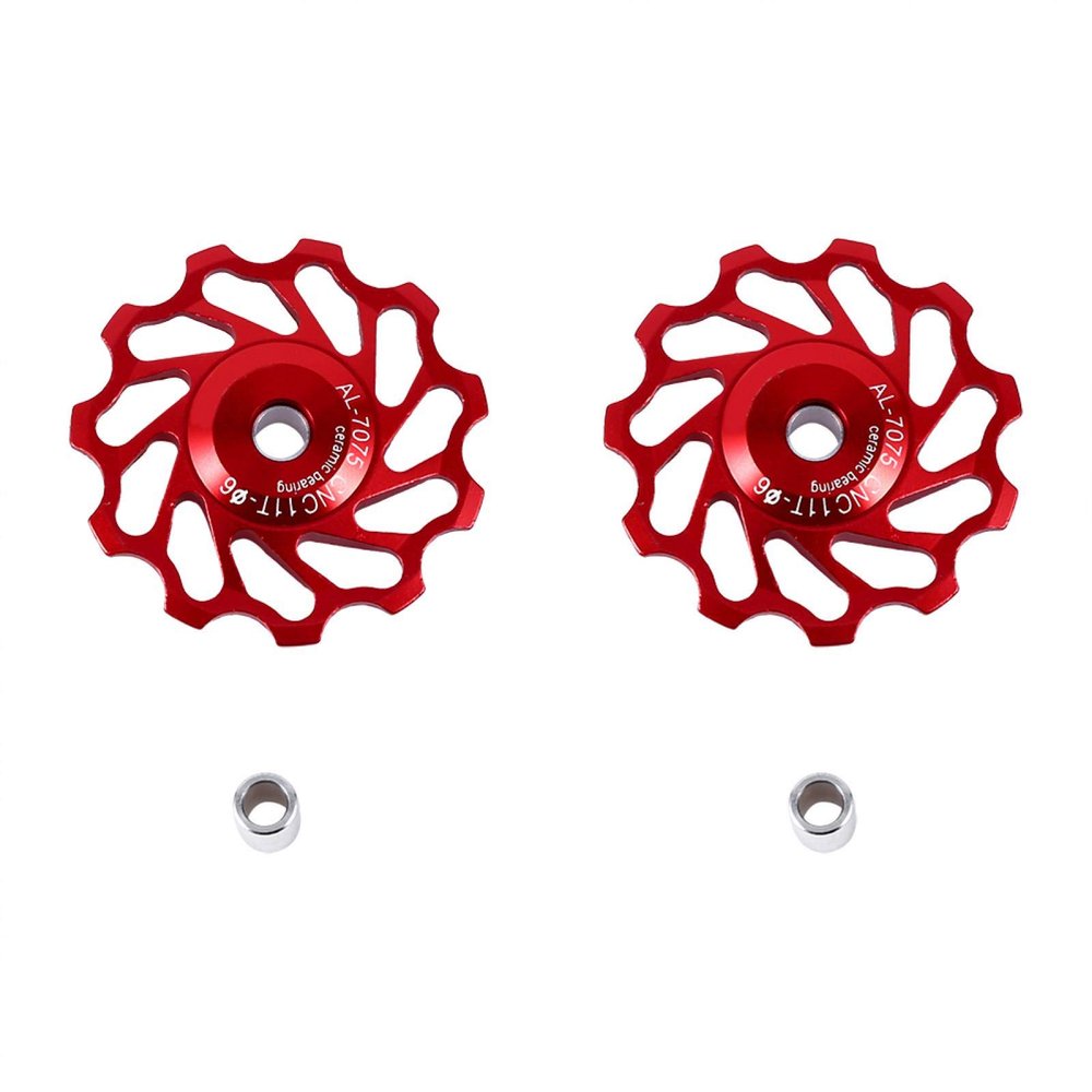 2Pcs Bikes Bike Ceramic BearingWheel Aluminium Alloy Rear Derailleur Guide Roller for Bike(red 11T)(L Red), Rear Derailleur Pulley, Rear Derailleur Pulley, 2Pcs Bikes Bike Ceramic B