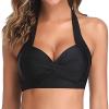 Women Front Twist Wrap Bikini Top Push Up Halter Top Vintage Swimsuit Top Beach Sexy Ruched Front Bathing Suit Top Black view 2