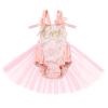 1st First Birthday Outfit Girl Ruffle Short Sleeve Floral Lace One Onesie Tulle Princess Dress+Headband Baby One Year Old Birthday Gift Cake Smash Party Photo Shoot Peach(Without Crown) 12-18 Months view 1