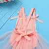 1st First Birthday Outfit Girl Ruffle Short Sleeve Floral Lace One Onesie Tulle Princess Dress+Headband Baby One Year Old Birthday Gift Cake Smash Party Photo Shoot Peach(Without Crown) 12-18 Months view 3