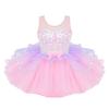 Loloda Kids Girls Shiny Sequins Ballet Dance Tutu Dress Gymnastics Skirted Leotard Ballerina Costume Pink 7-8 Years view 1