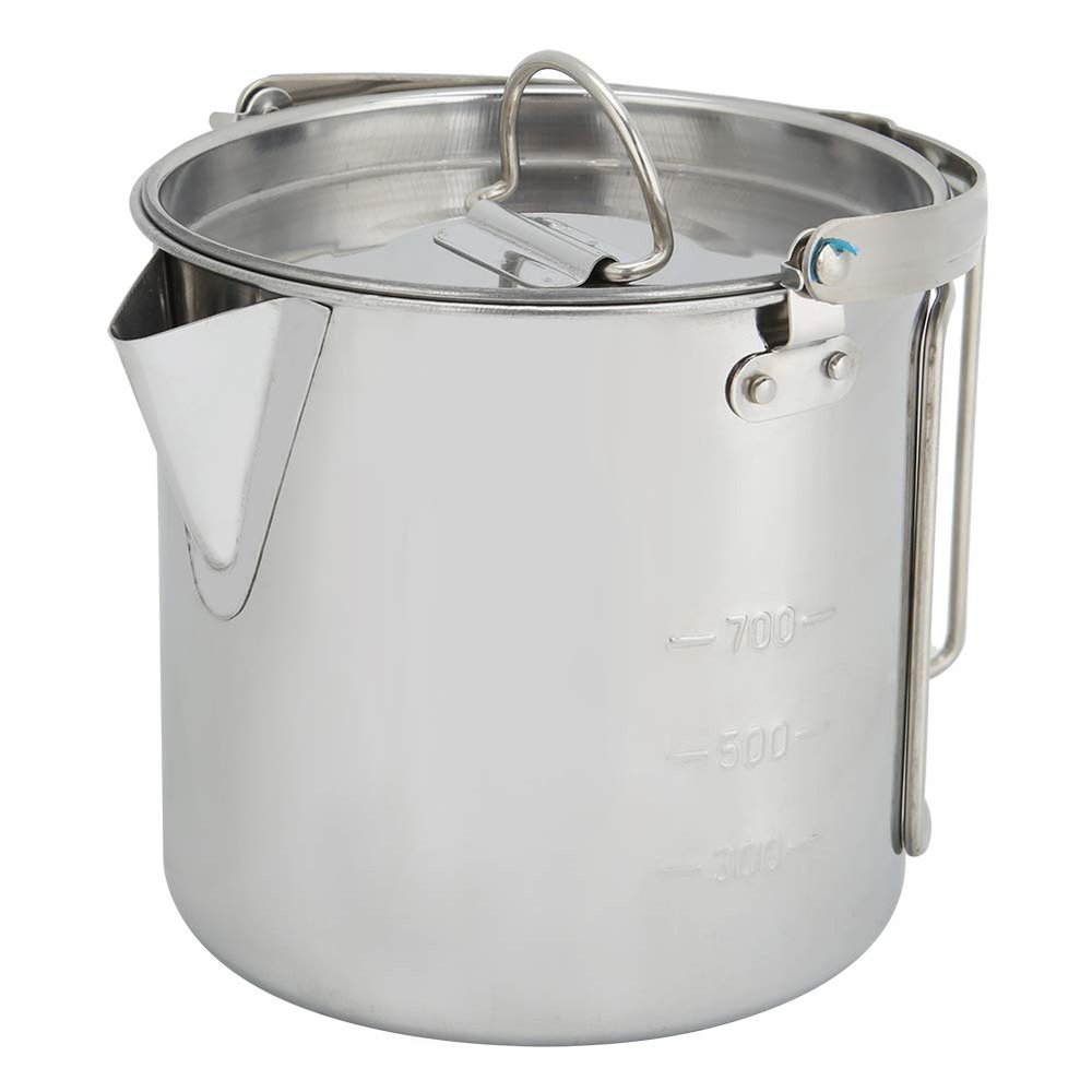 TOPINCN Pot Stainless Steel Camping Cookware Portable Hanging Water Pot Kettle Outdoor Camping Hiking Coffee Pot Kitchenware 1.2L