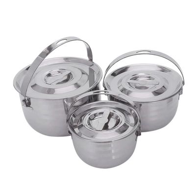 Outdoor Hiking Barbecue Camping Cookware Set Stainless Steel Compact Campfire Cooking Pots and Pans Rugged 3Pc Cook Set for