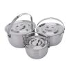 Outdoor Hiking Barbecue Camping Cookware Set Stainless Steel Compact Campfire Cooking Pots and Pans Rugged 3Pc Cook Set for view 1