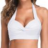 Women Front Twist Wrap Bikini Top Push Up Halter Top Vintage Swimsuit Top Beach Sexy Ruched Front Bathing Suit Top White view 2
