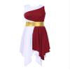 JEATHA Women's Asymmetrical Color Block Lyrical Modern Contemporary Dance Costume Praise Tunic Overlay Burgundy Small view 4