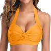 Women Front Twist Wrap Bikini Top Push Up Halter Top Vintage Swimsuit Top Beach Sexy Ruched Front Bathing Suit Top Yellow view 2