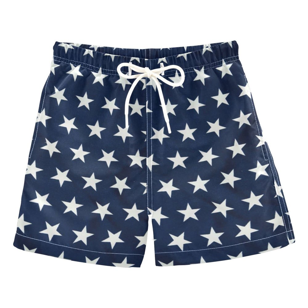 Aflyko 4th of July Boys' Board Shorts Patriotic Navy White Star Swim Trunk Teen Beach Swimwear