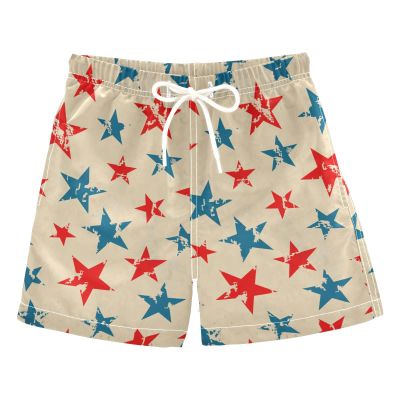 Aflyko 4th of July Boys' Swim Trunk Patriotic Vintage Red Blue Star Beach Board Shorts Toddler Swimwear