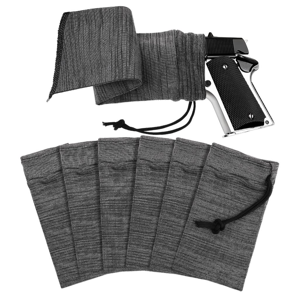 Sumind 6 Pcs 16 Inch Gun Sock Rust Silicone Gun Sleeve Fabric Waterproof Knit Socks Silicone Drawstring Closure for Tactical Accessories(Dark Gray)