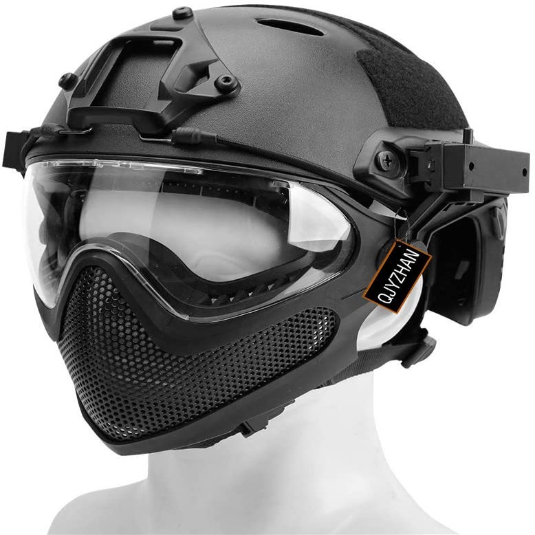 F22 PJ Tactical Fast Helmet, Detachable Mask and Goggles, Cosplay Tactical Riding Airsoft Full Face Protective Helmet