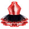 Agoky Kids Girls Sequins Ballet Dance Dress Halter Neck Gymnastic Leotard Skirt Stage Performance Dancewear Outfit Tutu Skirt Red Sequin Mesh 12-14 view 1