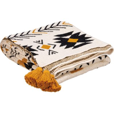 Primitives by Kathy Decorative Cotton Throw Blanket - Saffron & Black Aztec Design 50x60