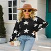 BROCHRY Women's Casual Crewnack Long Sleeve Tops Loose Cute Star Pattern Knit Sweater Jumper (Small, Black) view 3