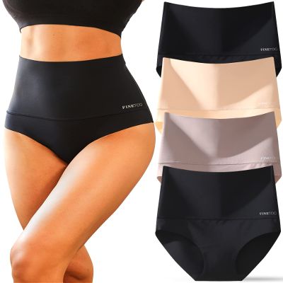 FINTETOO Light Tummy Control Underwear Women High Waisted Briefs Plus Size Shapewear Under Dress Ladies Panties S-XXXL