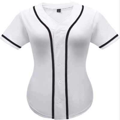 babyhealthy Womens Baseball Jersey Button Down Plain Softball Hip Hop Tshirts Sports Active Tee White