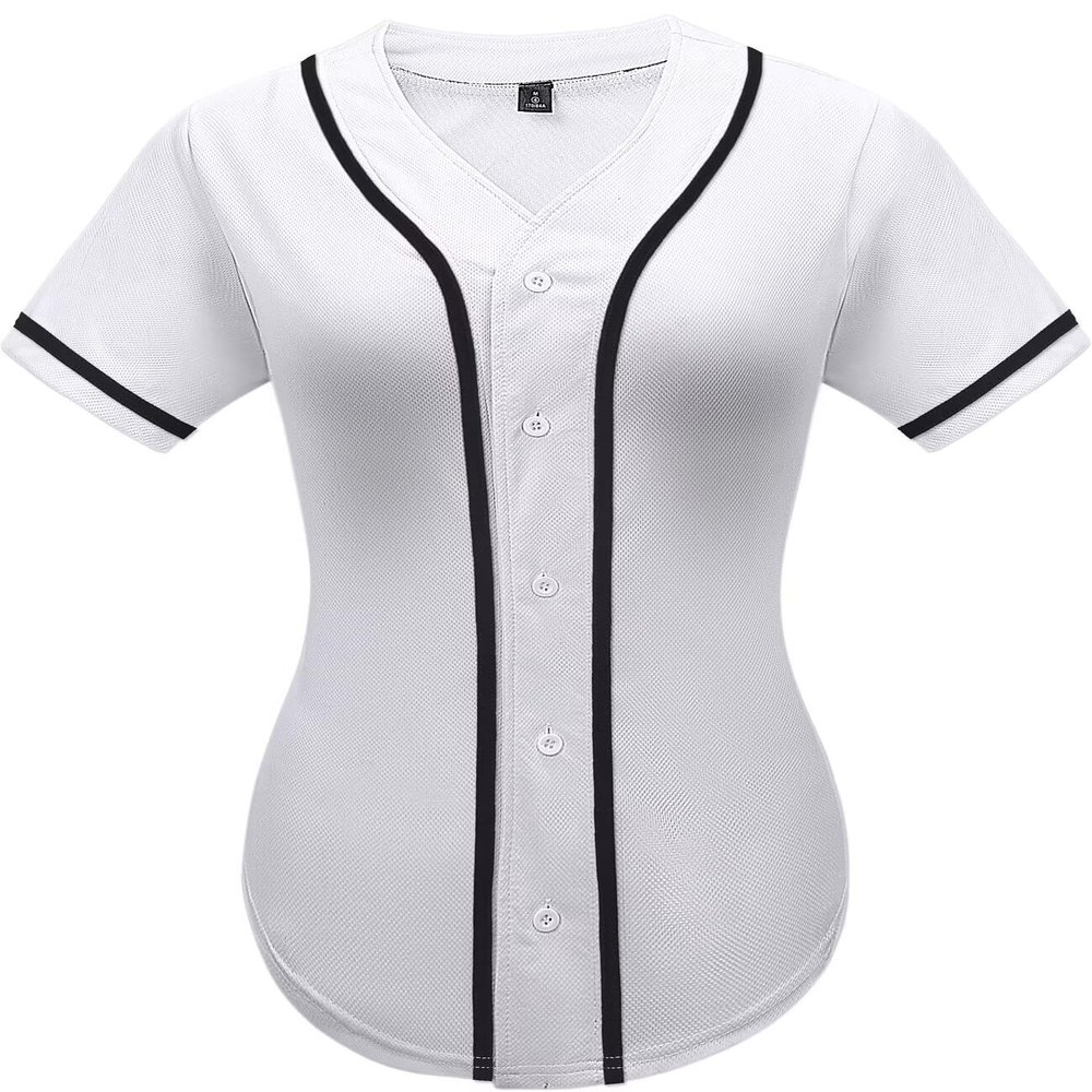 babyhealthy Womens Baseball Jersey Button Down Plain Softball Hip Hop Tshirts Sports Active Tee White