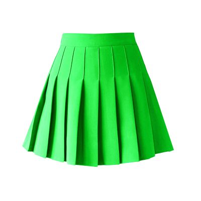 TONCHENGSD Women's High Waist Pleated Mini Skirt Skater Tennis Skirt (Fluorescent Green, XL)