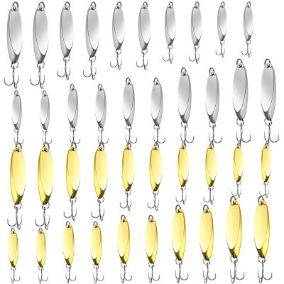 HESTYA 40 Pieces Fishing Lures Spoons Fishing Metal Saltwater Treble Trout Lures Hard Metal Spinner Baits 5 Sizes Casting Spoon Hooks for Salmon Bass (Silver,Gold)