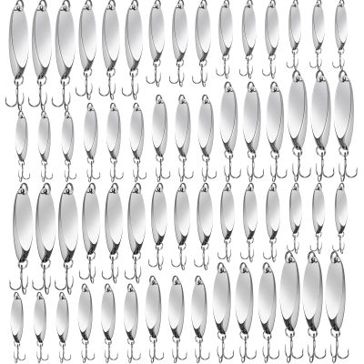 HESTYA 40 Pieces Fishing Lures Spoons Fishing Metal Saltwater Treble Trout Lures Hard Metal Spinner Baits 5 Sizes Casting Spoon Hooks for Salmon Bass (Silver)