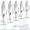 HESTYA 40 Pieces Fishing Lures Spoons Fishing Metal Saltwater Treble Trout Lures Hard Metal Spinner Baits 5 Sizes Casting Spoon Hooks for Salmon Bass (Silver) view 2