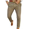 Men's Casual Plaid Chino Pants Skinny Fit Plaid Flat Front Dress Pants Slim Stretch Business Striped Trousers (Khaki,Small) view 1