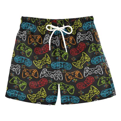 Aflyko Board Shorts Joystick Video Game Controller Rainbow Neon Boys Girls Swim Trunk Teens Beach Swimwear Bathing Suit