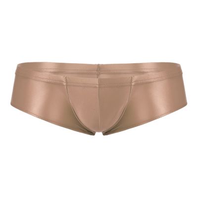 Yihuimin Men's Shiny Oil Low Rise Bulge Pouch Briefs Panties Swim Trunks Bikini Underwear Swimwear Coffee X-Large