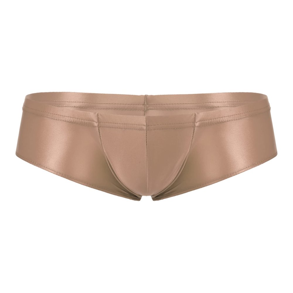 Yihuimin Men's Shiny Oil Low Rise Bulge Pouch Briefs Panties Swim Trunks Bikini Underwear Swimwear Coffee X-Large