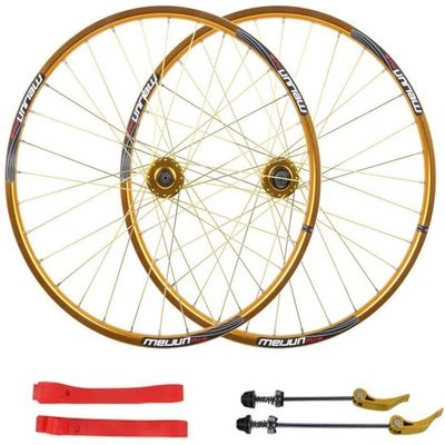 Wheelset 26 Inch Mountain Bike Wheelset,32 Holes Double Wall Cycling Wheels Quick Release Disc Brake Rim Compatible 7 8 9 10 Speed Road Wheel (Color : Yellow, Size : 26 inch)