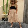 High Waist Summer Skirts for Women Trendy Dressy Beach Boho Floral Pleated Midi Skirt Khaki Medium view 2
