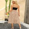 High Waist Summer Skirts for Women Trendy Dressy Beach Boho Floral Pleated Midi Skirt Khaki Medium view 3