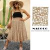 High Waist Summer Skirts for Women Trendy Dressy Beach Boho Floral Pleated Midi Skirt Khaki Medium view 4