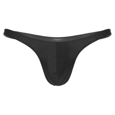 Yihuimin Mens Glossy Low Rise Bulge Pouch Bikini Briefs Enhancing Bikini Underwear Swimwear Black Large