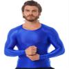 Yihuimin Men's Glossy Long Sleeve T-Shirt Glossy Water Sports Athletic Workout Compression Shirt Blue X-Large view 3