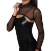 YONGHS Women's See Through Mesh Crop Top Sheer Open Front Shrug Cropped Tops Shirt Bikini Cover Up Black Medium view 2
