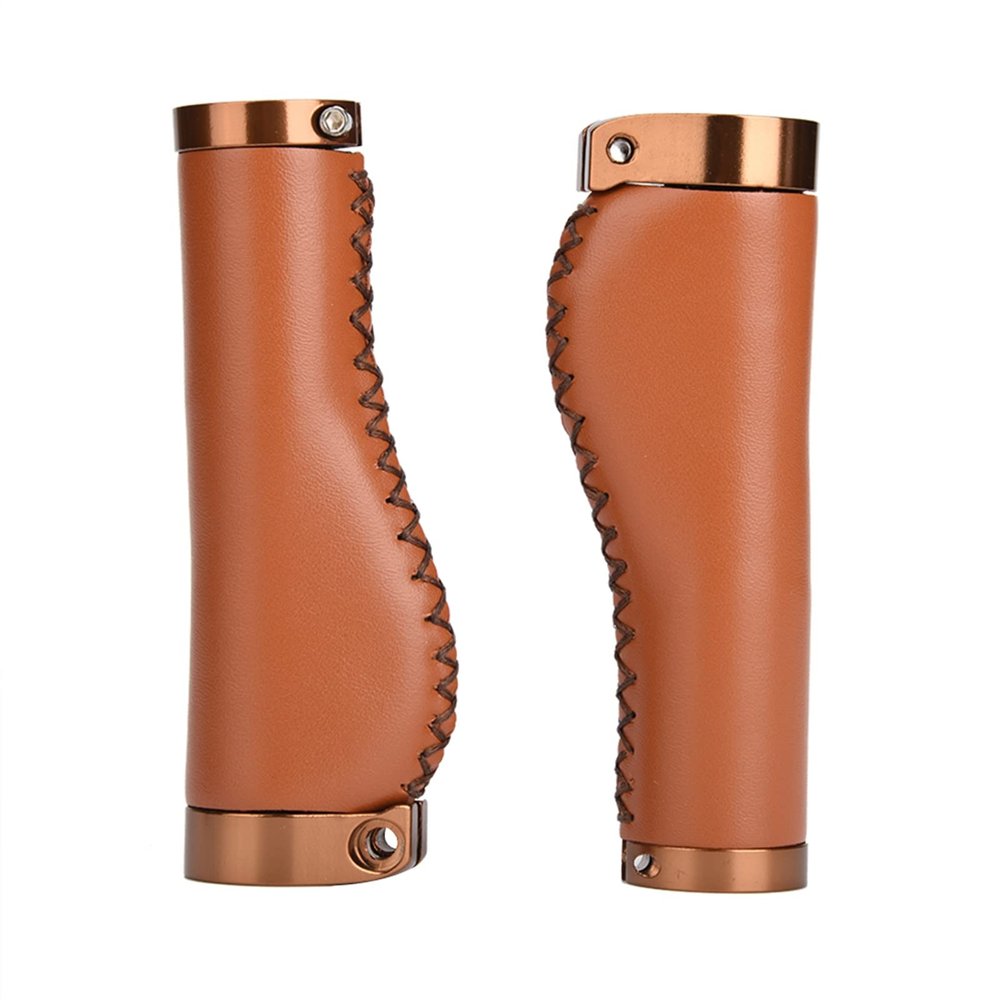 Pu Leather Mountain Bike Handlebar Grips,Bike Handle Grips,Lockable Bike Grips,Specialized Replacement Bike Grips, for Mountain,Beach Cruiser,Scooter,Folding Bike(Brown), Bike Handle Grips,Pu Le