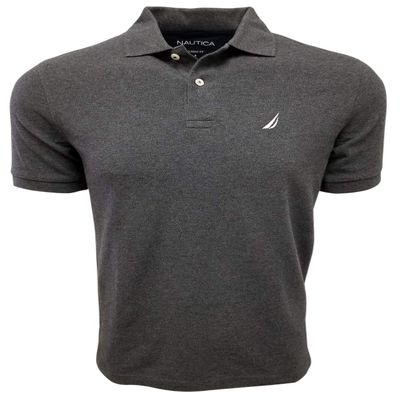 Nautica Mens Short Sleeve Solid Cotton Pique Polo Shirt (Medium, Charcoal Heather)