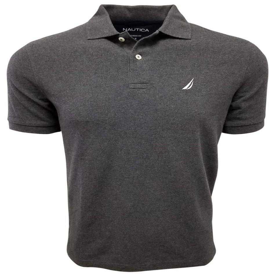 Nautica Mens Short Sleeve Solid Cotton Pique Polo Shirt (Medium, Charcoal Heather)