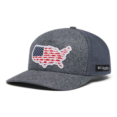 Columbia Unisex PFG Statetriot Mesh Ball Cap, Grill Heather/USA Patch, Large/X-Large