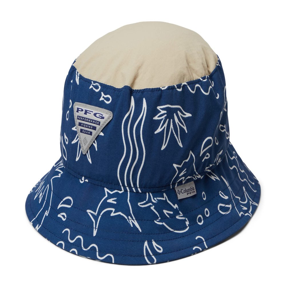 Columbia Youth Unisex PFG Bucket Hat, Carbon Marlin Shores/Ancient Fossil, Large/X-Large