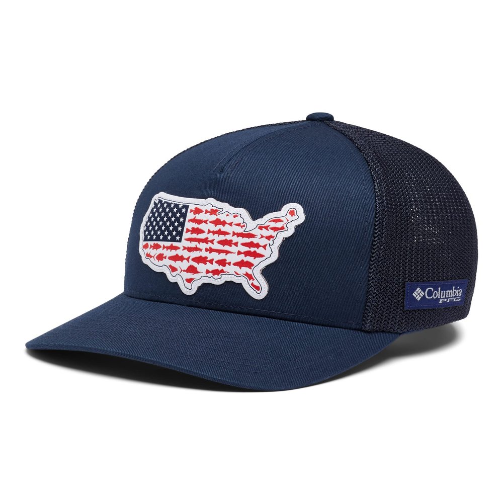 Columbia Unisex PFG Statetriot Mesh Ball Cap, Collegiate Navy/USA Patch, Small/Medium