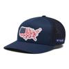 Columbia Unisex PFG Statetriot Mesh Ball Cap, Collegiate Navy/USA Patch, Small/Medium view 1
