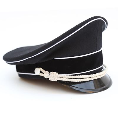 ACTJ.M WWII WW2 German Officer Hat Crusher Cap with Silver Chin Cord Wool 7 1/8