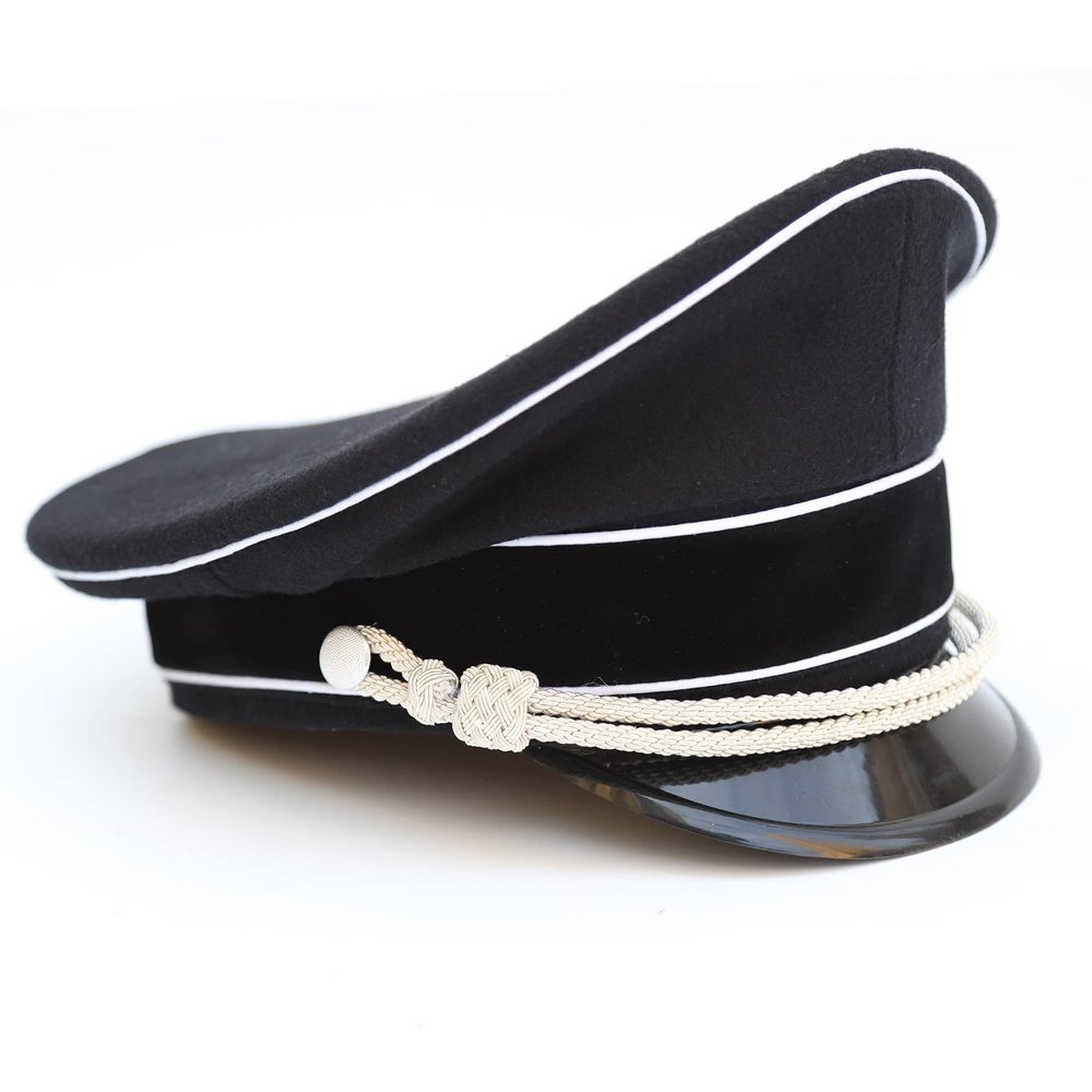 ACTJ.M WWII WW2 German Officer Hat Crusher Cap with Silver Chin Cord Wool 7 1/8