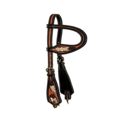 Showman Single Ear Leather Headstall w/Painted Feather Design
