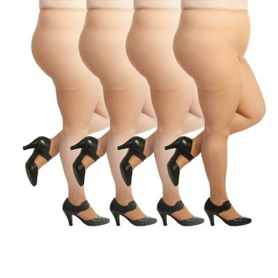 Silky Toes Plus Size Pantyhose for Women Soft Sheer Queen Tights 4 Pairs (Suntan 5x-6x)