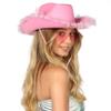 Funcredible White Cowboy Hat and Glasses  Fluffy Cowgirl Hat with Star and Feathers  Cowgirl Costume Accessories for Women view 4